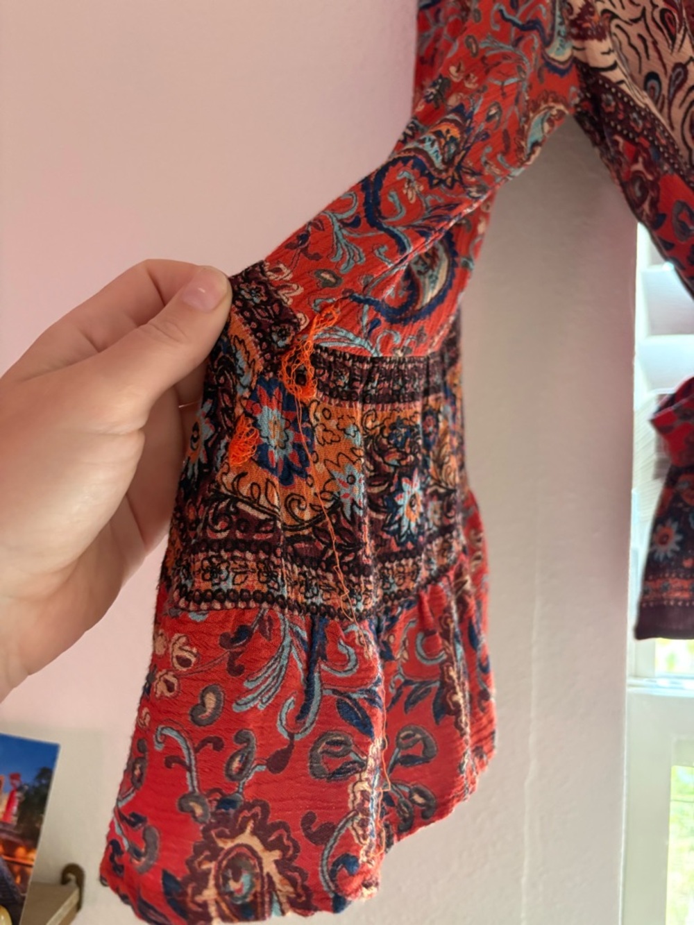 Boho Tie-Front Blouse in Rust Paisley - Angie Brand - Picture 3 of 4